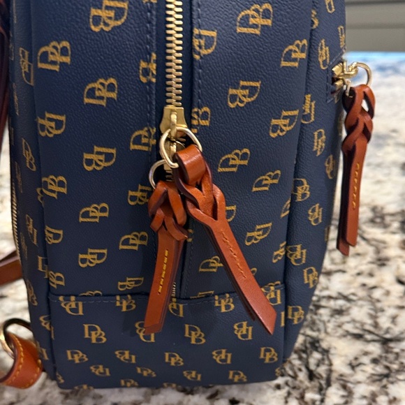 Dooney & Bourke Blue Monogram Backpack with Tan Details - Picture 3 of 5